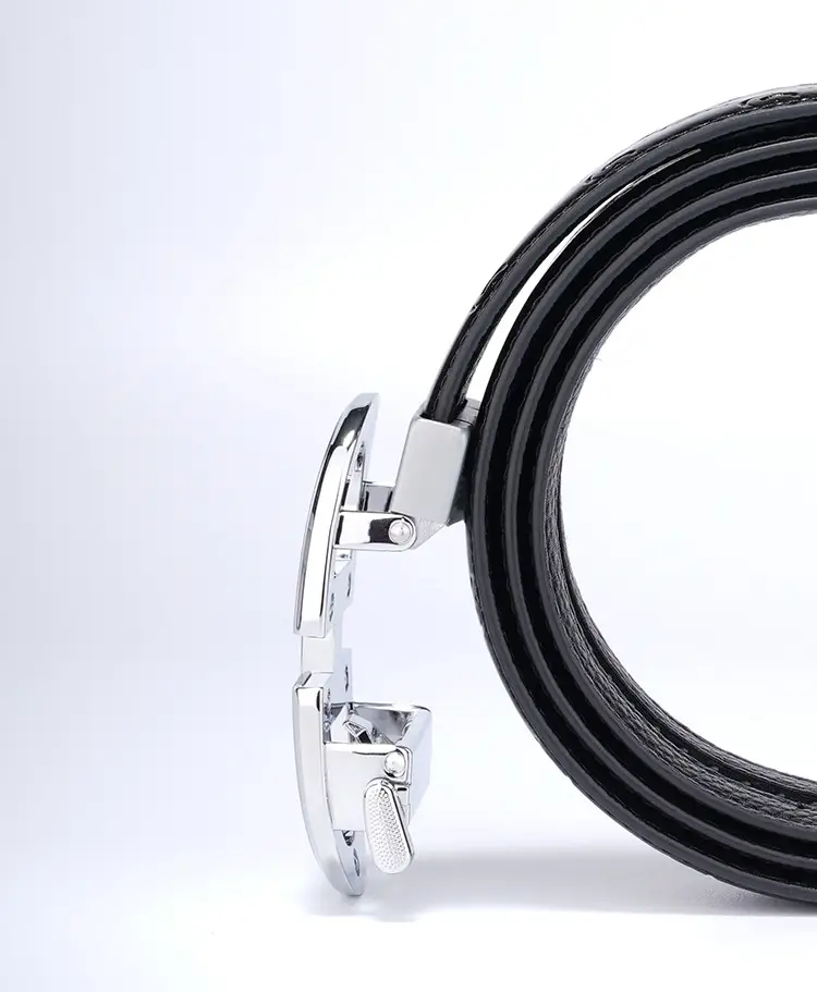 Men's Black Leather Belt with Silver Buckle — feature 8