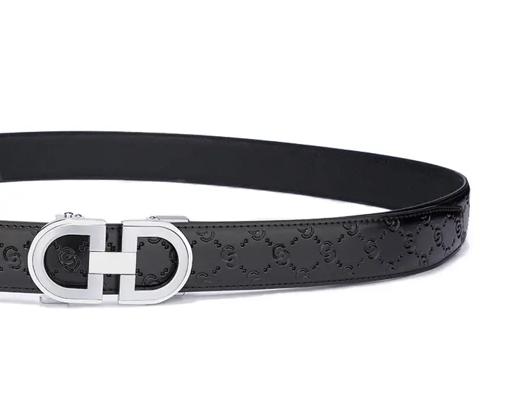 Men's Black Leather Belt with Silver Buckle — feature 9
