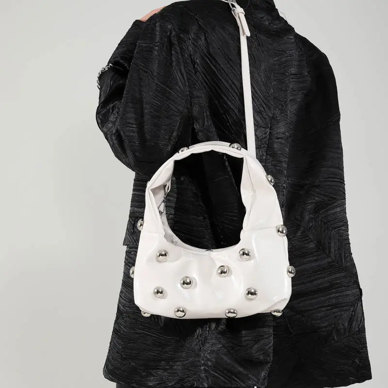 Brown Metallic Button Shoulder Bag for Women - Image 7