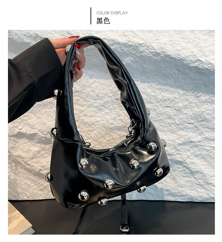 Brown Metallic Button Shoulder Bag for Women — feature 10