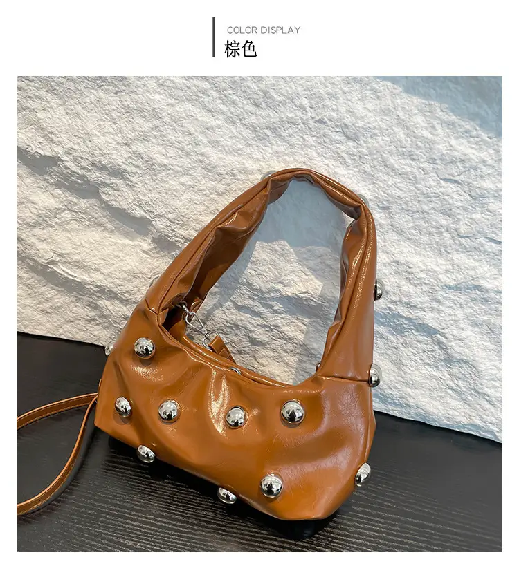 Brown Metallic Button Shoulder Bag for Women — feature 11