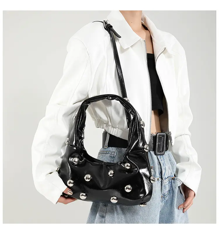 Brown Metallic Button Shoulder Bag for Women — feature 18