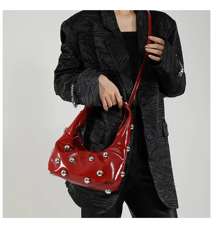 Brown Metallic Button Shoulder Bag for Women — feature 28