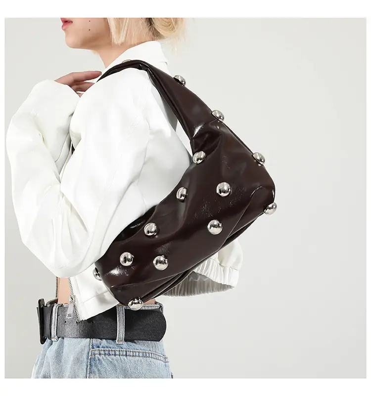 Brown Metallic Button Shoulder Bag for Women — feature 36