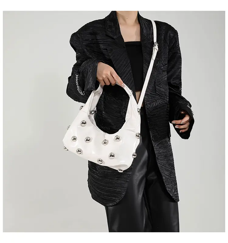Brown Metallic Button Shoulder Bag for Women — feature 41