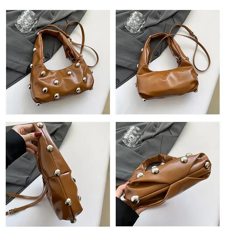 Brown Metallic Button Shoulder Bag for Women — feature 8