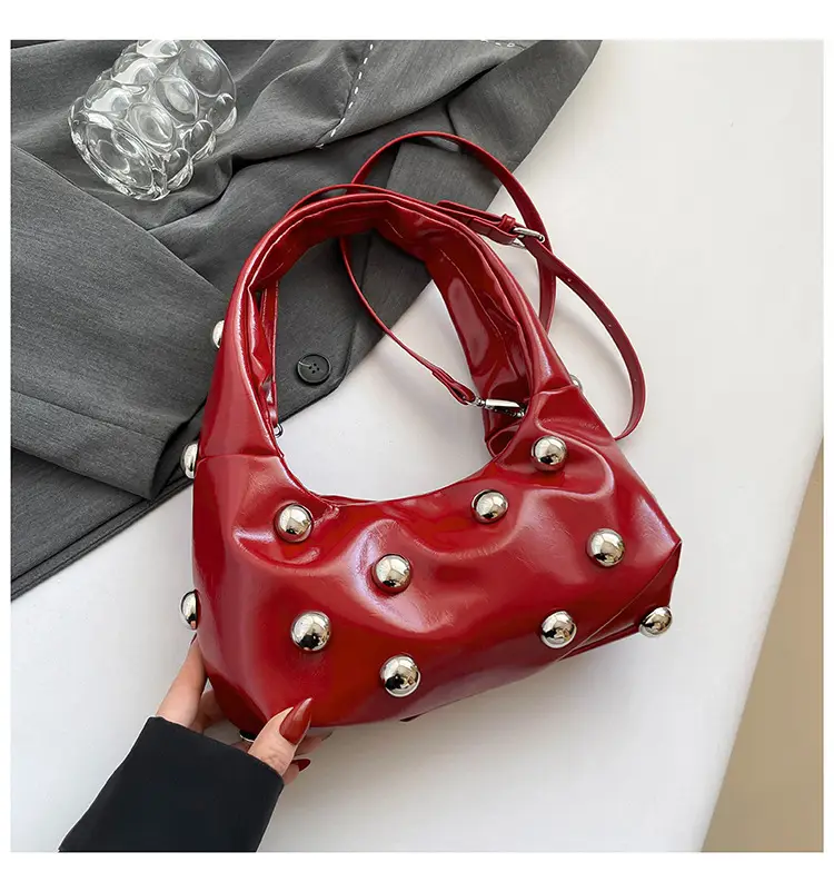 Brown Metallic Button Shoulder Bag for Women - Image 3