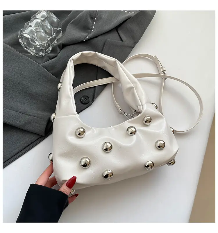 Brown Metallic Button Shoulder Bag for Women - Image 5