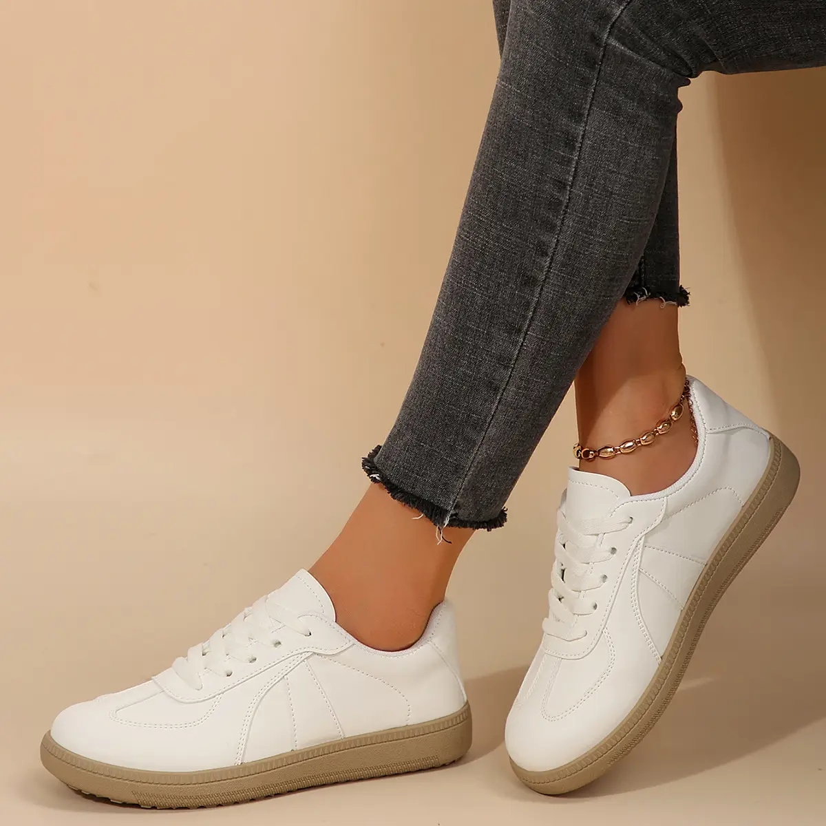 White Lace-Up Women's Summer Flats 2025