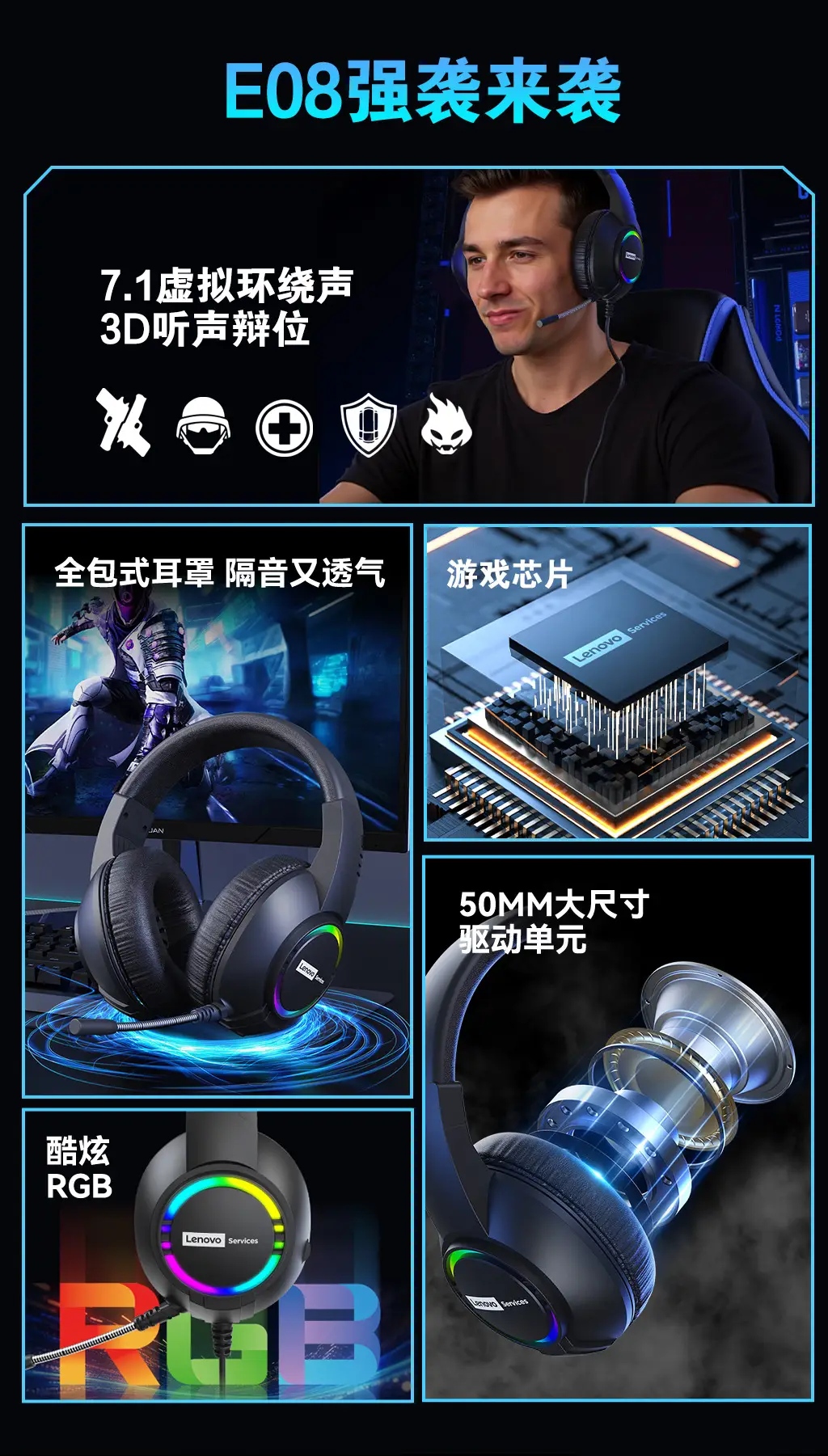 White Gaming Headset with Microphone for E-Sports — feature 2