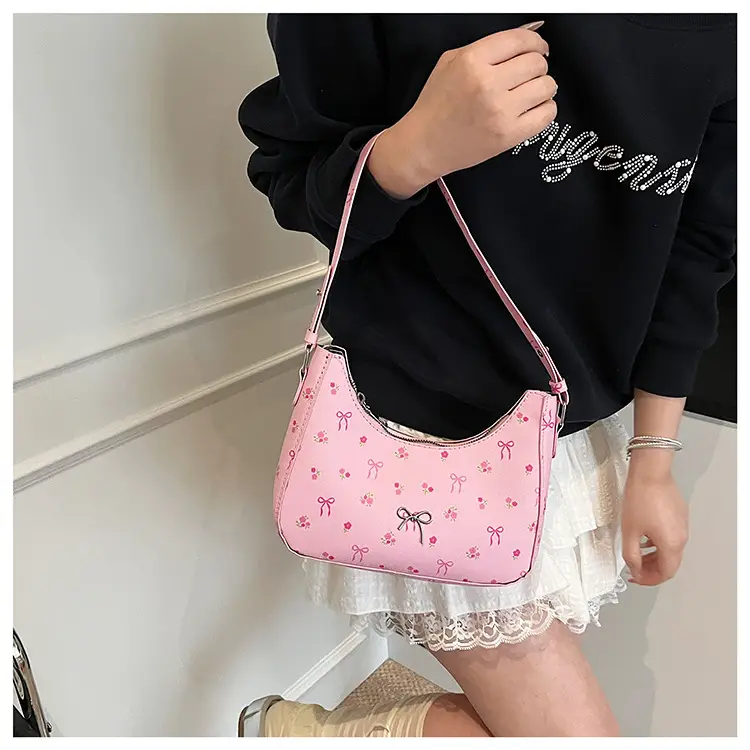 Pink Sweet Print One Shoulder Armpit Bag for Women — feature 13