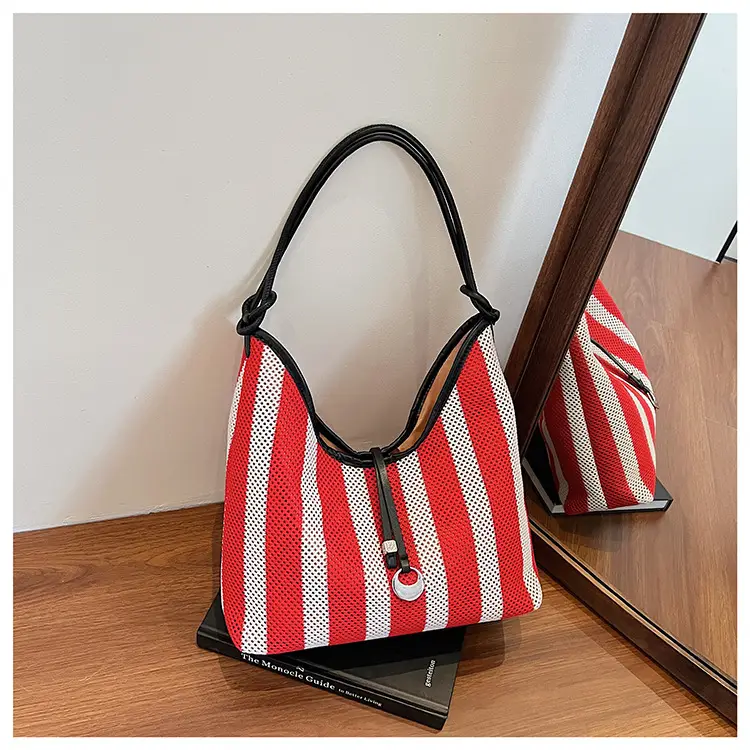 Women's Red White Striped Large Capacity Tote Bag — feature 21