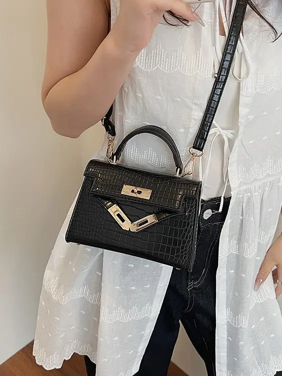 Women's 2025 Croc Leather Shoulder Crossbody Bag - Image 7