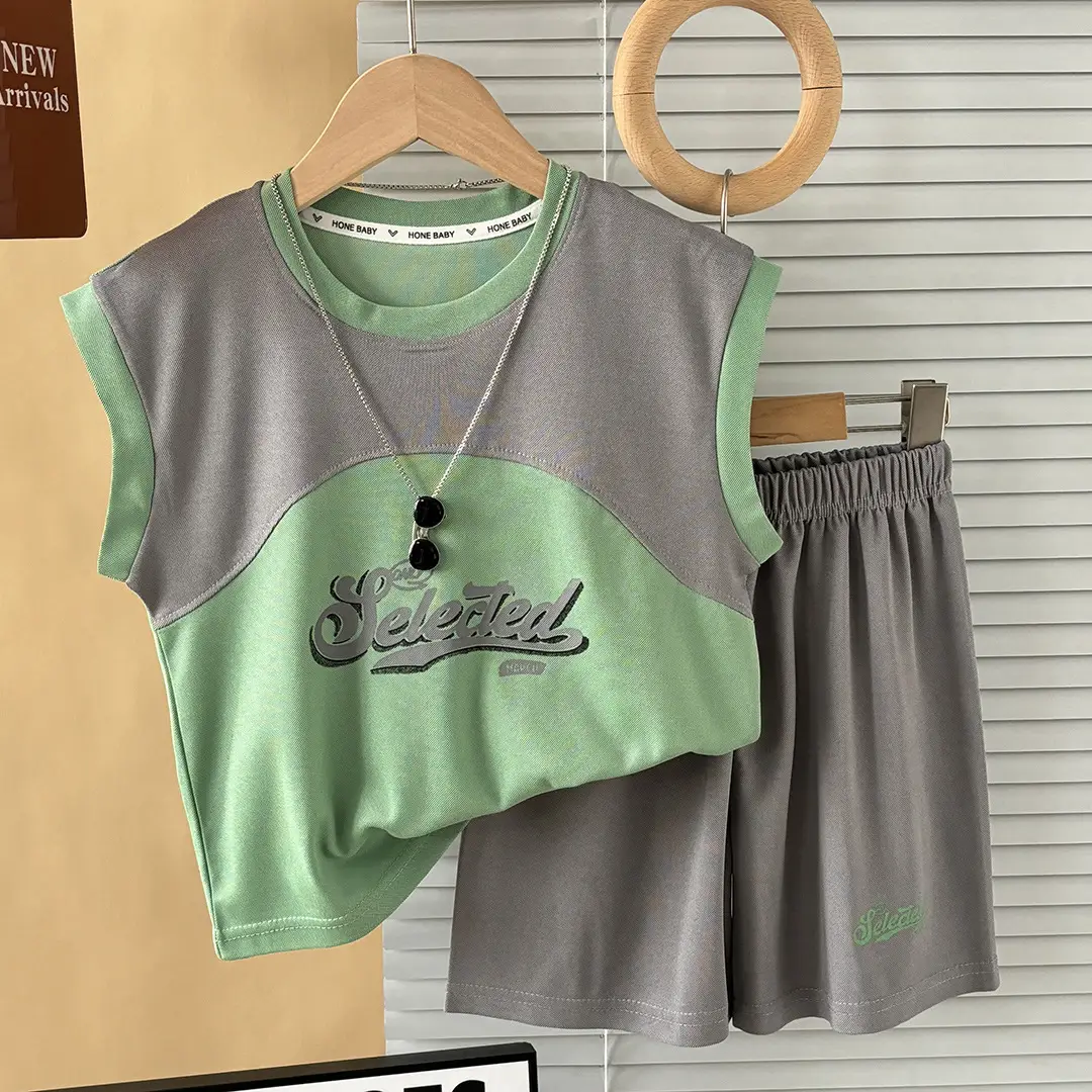 Summer Korean Style Boys T-Shirt Vest Top & Knee Pants Set - Image 6