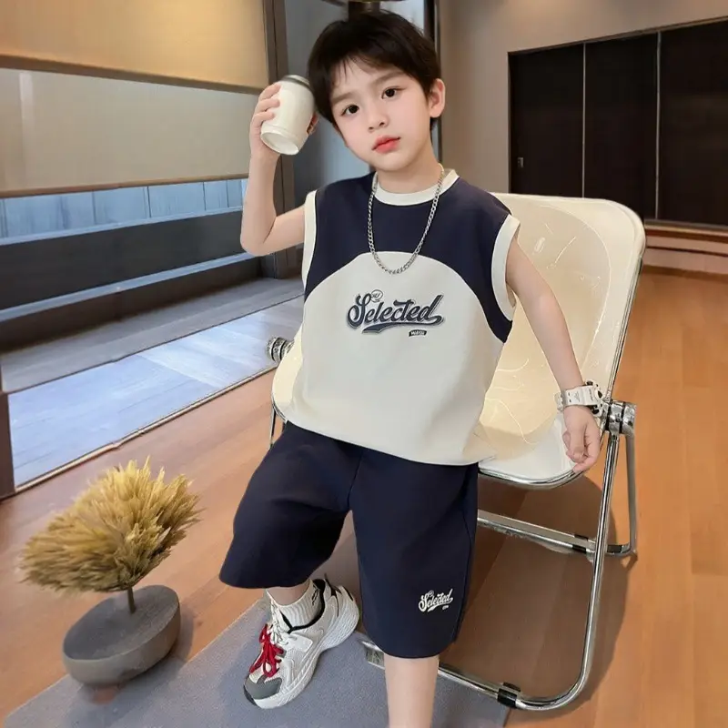Summer Korean Style Boys T-Shirt Vest Top & Knee Pants Set — feature 2