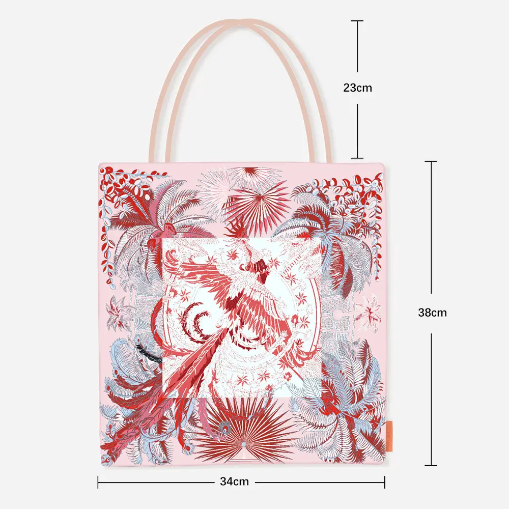 Phoenix Pattern Handbag Large Capacity Red White Women's Shoulder Bag
