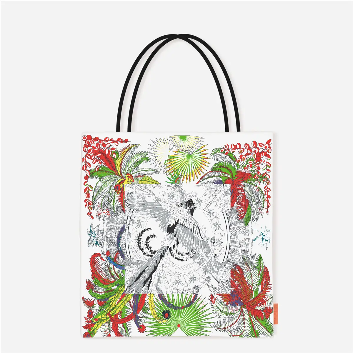 Phoenix Pattern Handbag Large Capacity Red White Women's Shoulder Bag