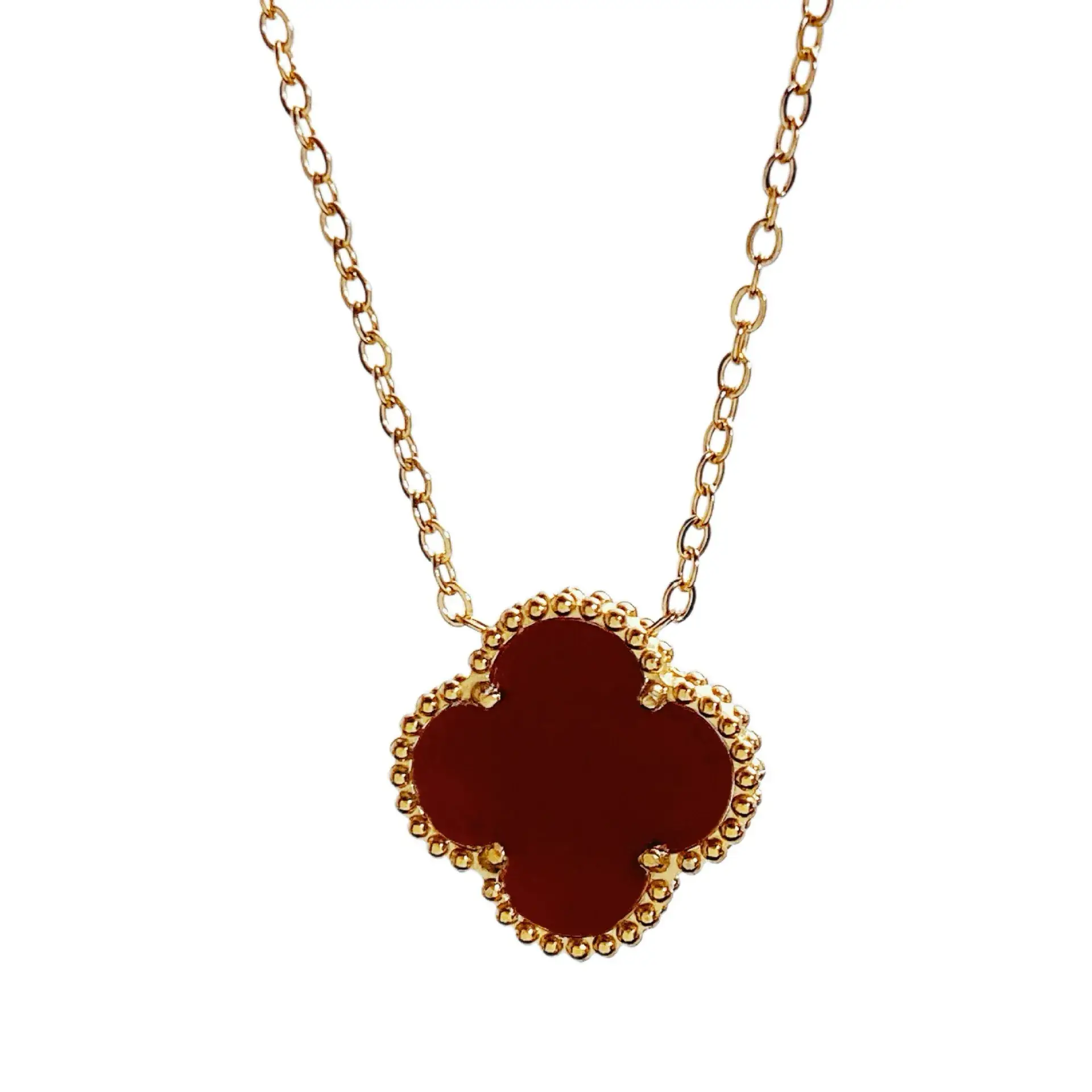 Lucky Four-Leaf Necklace Women Titanium Gold Red