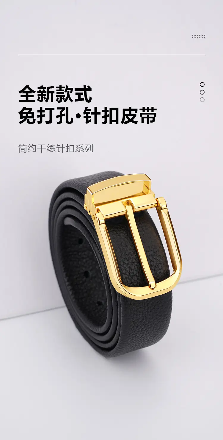 Men's Genuine Leather Belt with Silver Buckle — feature 1