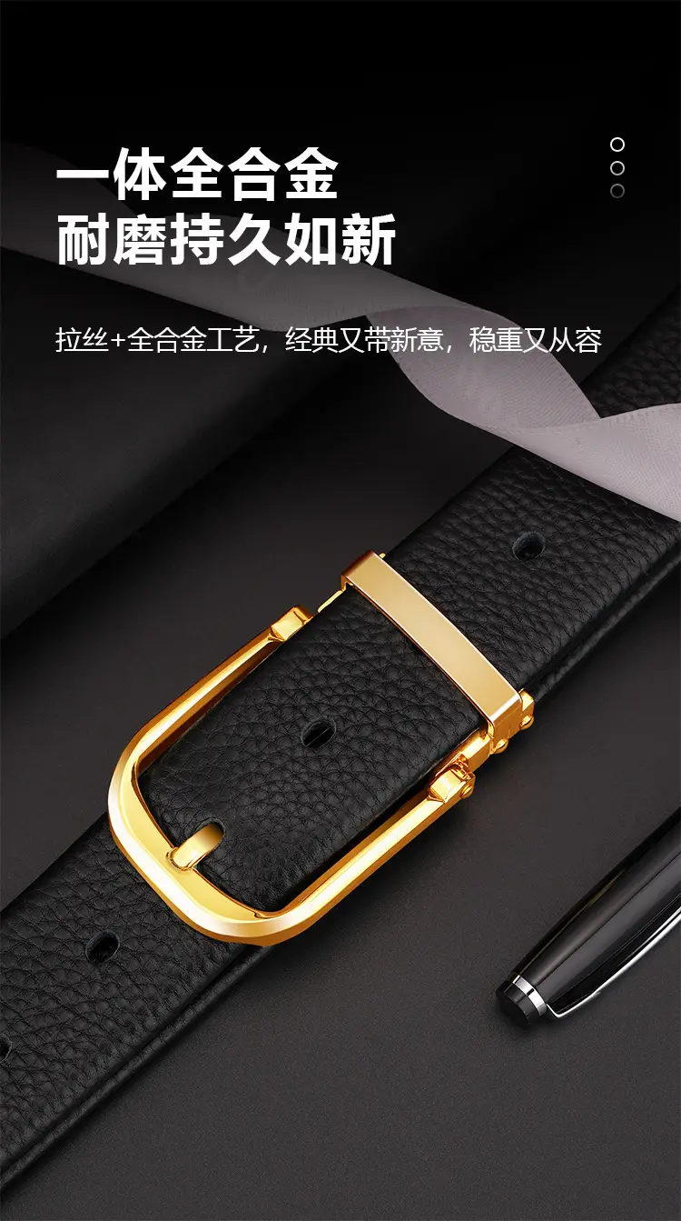 Men's Genuine Leather Belt with Silver Buckle — feature 10