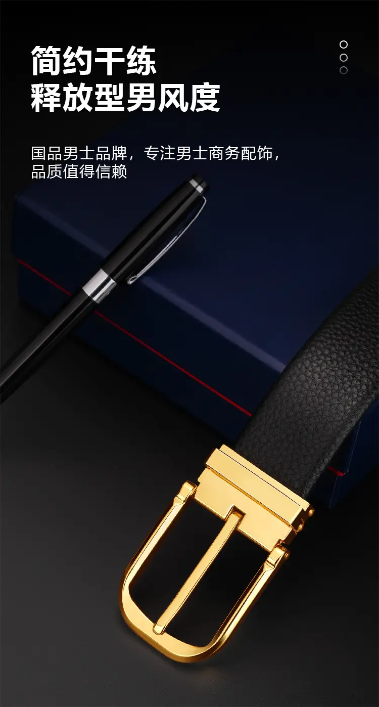 Men's Genuine Leather Belt with Silver Buckle — feature 6