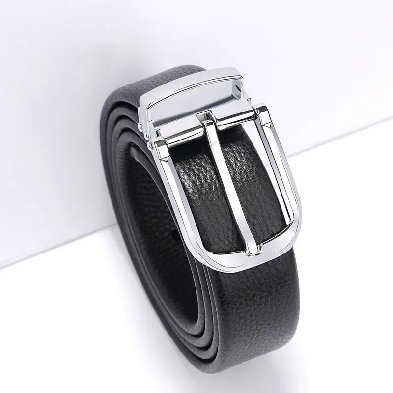 Men's Genuine Leather Belt with Silver Buckle - Image 2