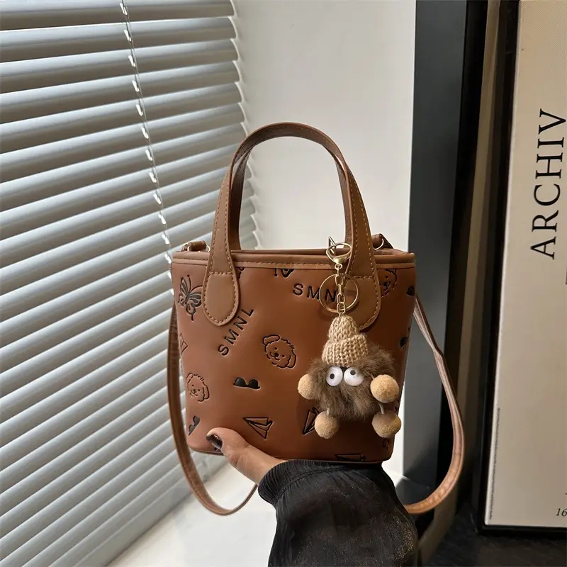 Pink Satchel Shoulder Bag with Cute Pom Pom Decor - Image 11