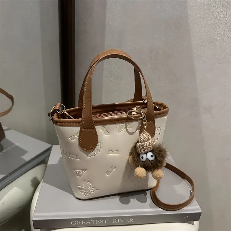 Pink Satchel Shoulder Bag with Cute Pom Pom Decor - Image 12