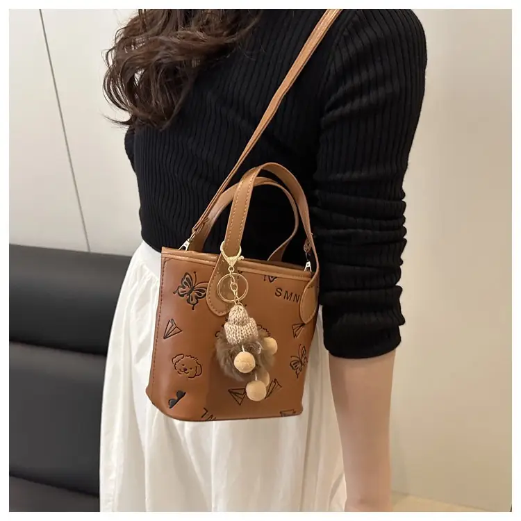 Pink Satchel Shoulder Bag with Cute Pom Pom Decor — feature 10