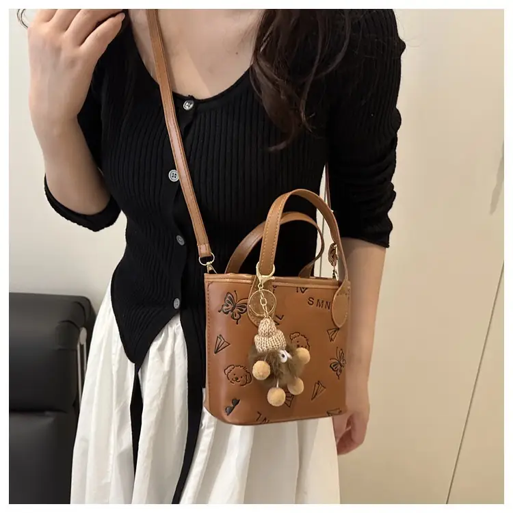 Pink Satchel Shoulder Bag with Cute Pom Pom Decor — feature 11