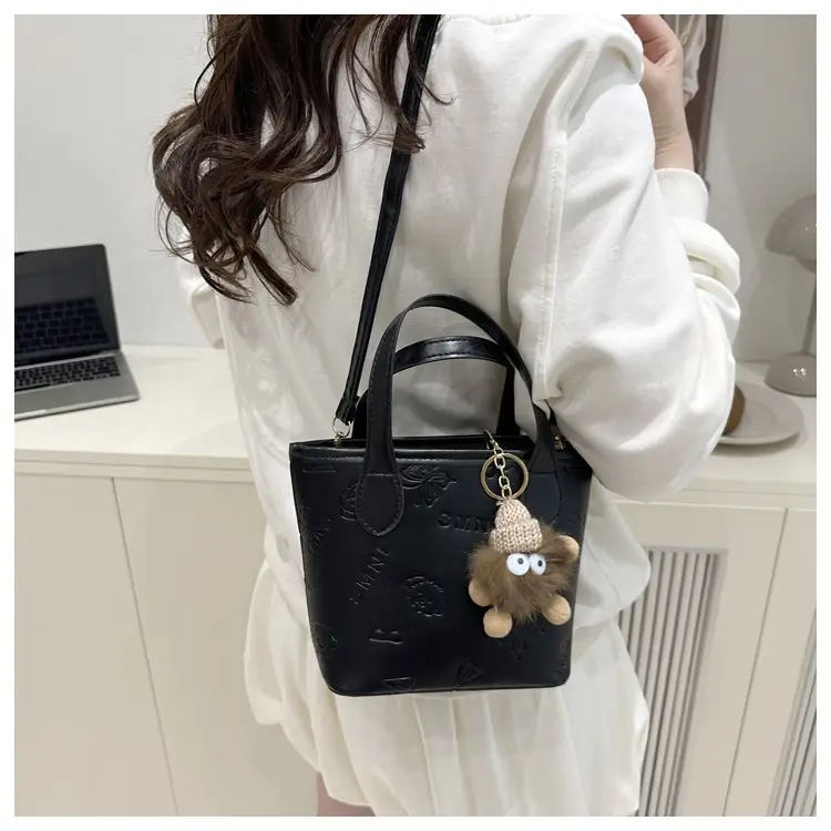 Pink Satchel Shoulder Bag with Cute Pom Pom Decor — feature 14