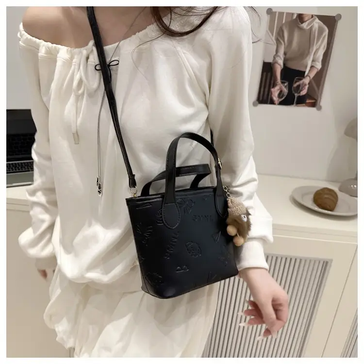 Pink Satchel Shoulder Bag with Cute Pom Pom Decor — feature 15
