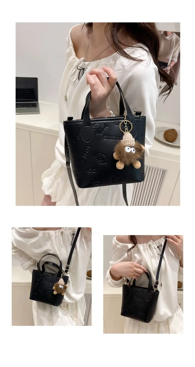Pink Satchel Shoulder Bag with Cute Pom Pom Decor — feature 16