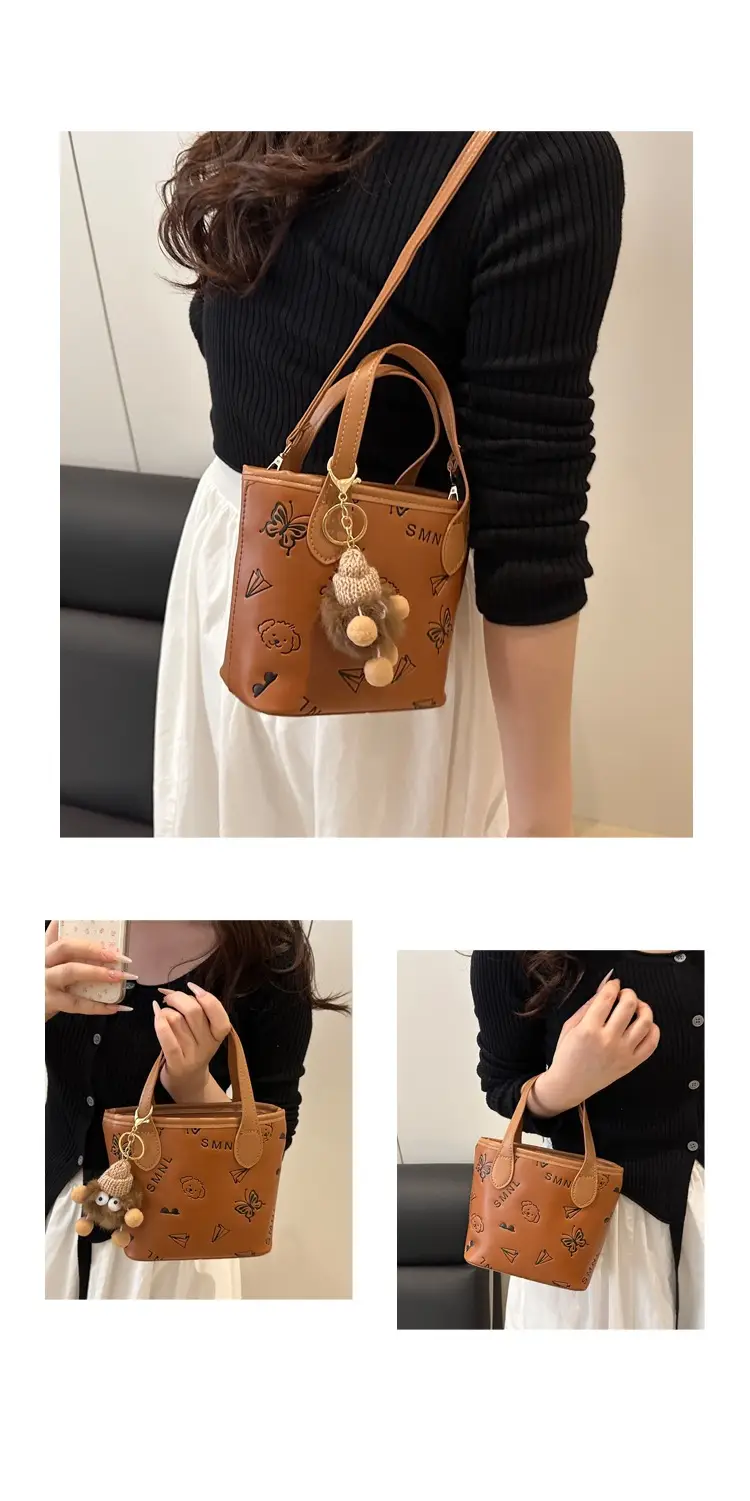 Pink Satchel Shoulder Bag with Cute Pom Pom Decor — feature 18