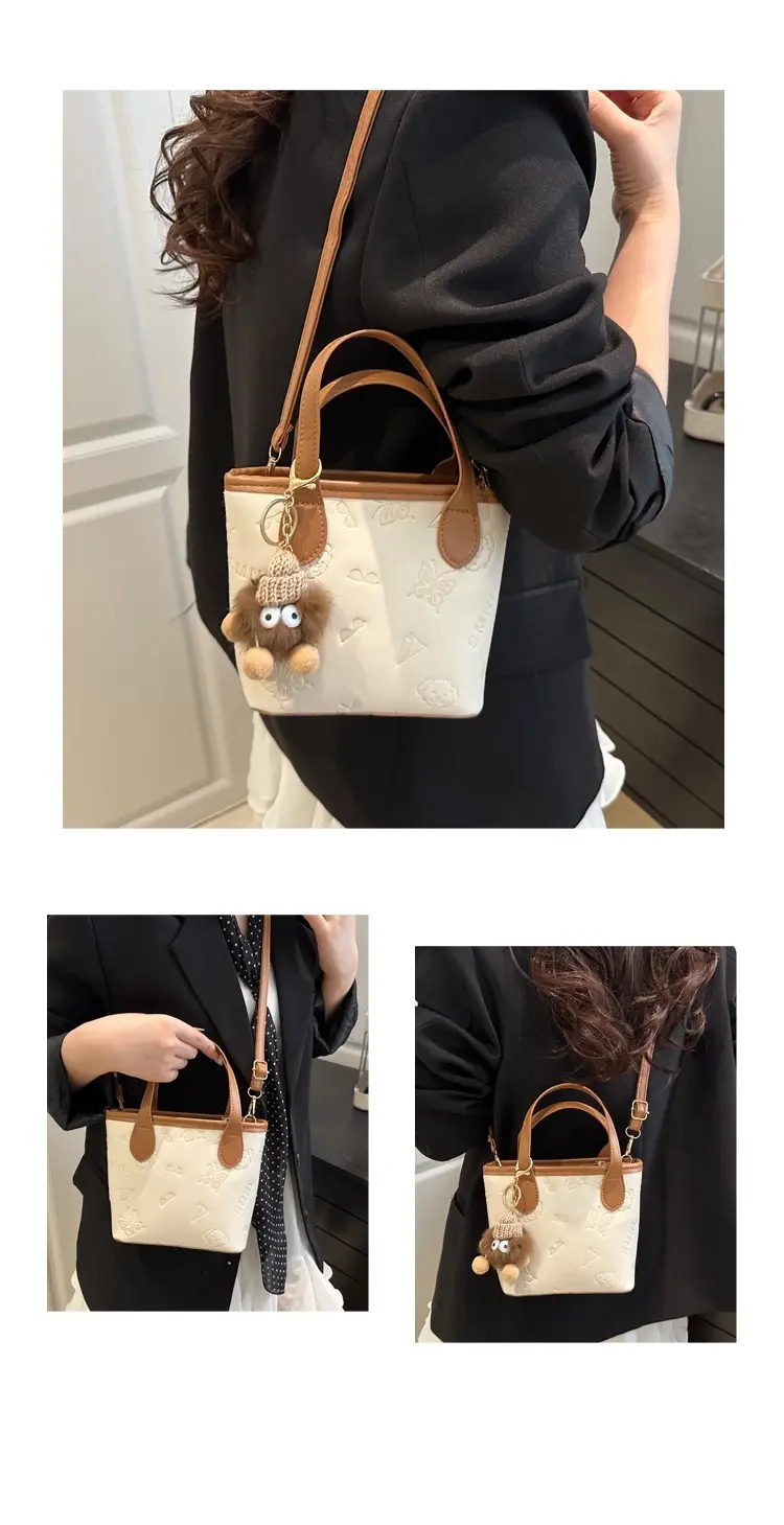 Pink Satchel Shoulder Bag with Cute Pom Pom Decor — feature 19
