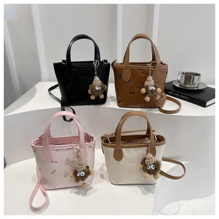Pink Satchel Shoulder Bag with Cute Pom Pom Decor — feature 20