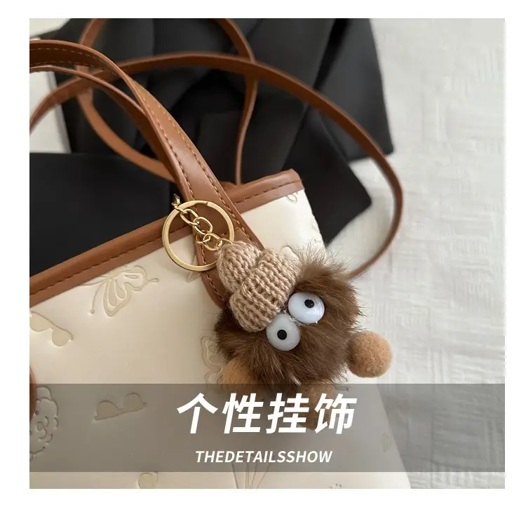 Pink Satchel Shoulder Bag with Cute Pom Pom Decor — feature 5