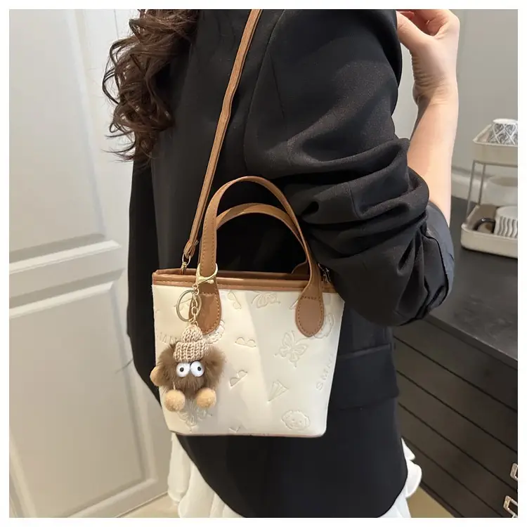 Pink Satchel Shoulder Bag with Cute Pom Pom Decor — feature 8