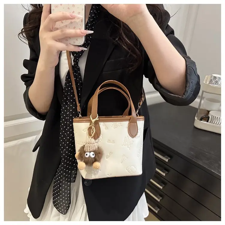 Pink Satchel Shoulder Bag with Cute Pom Pom Decor — feature 9