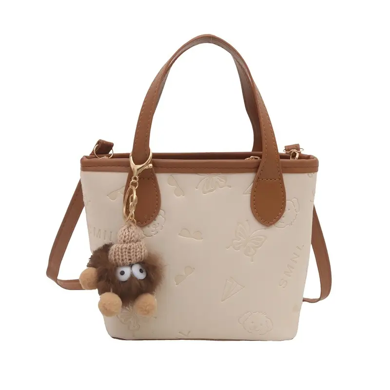 Pink Satchel Shoulder Bag with Cute Pom Pom Decor - Image 3