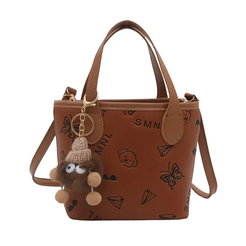 Pink Satchel Shoulder Bag with Cute Pom Pom Decor - Image 4