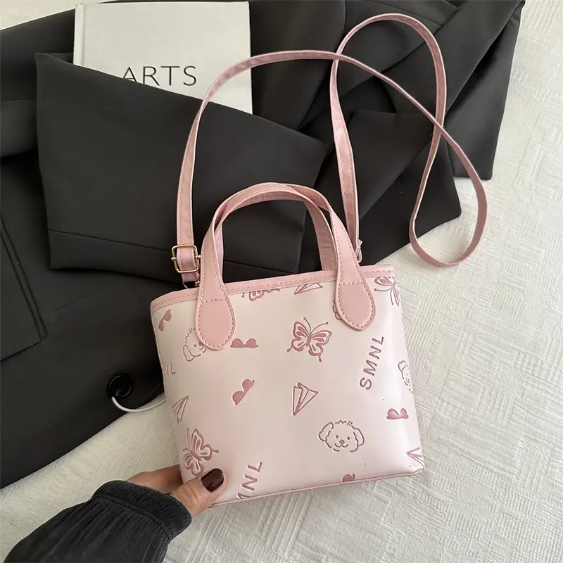 Pink Satchel Shoulder Bag with Cute Pom Pom Decor - Image 6