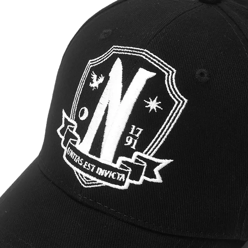 Black Embroidered Baseball Cap with Duckbill Design