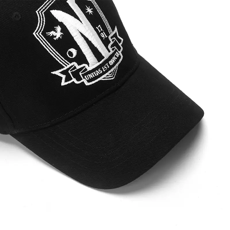 Black Embroidered Baseball Cap with Duckbill Design