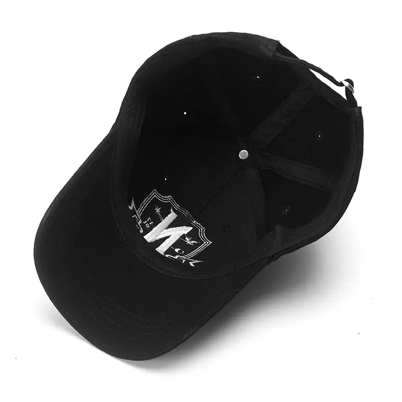 Black Embroidered Baseball Cap with Duckbill Design