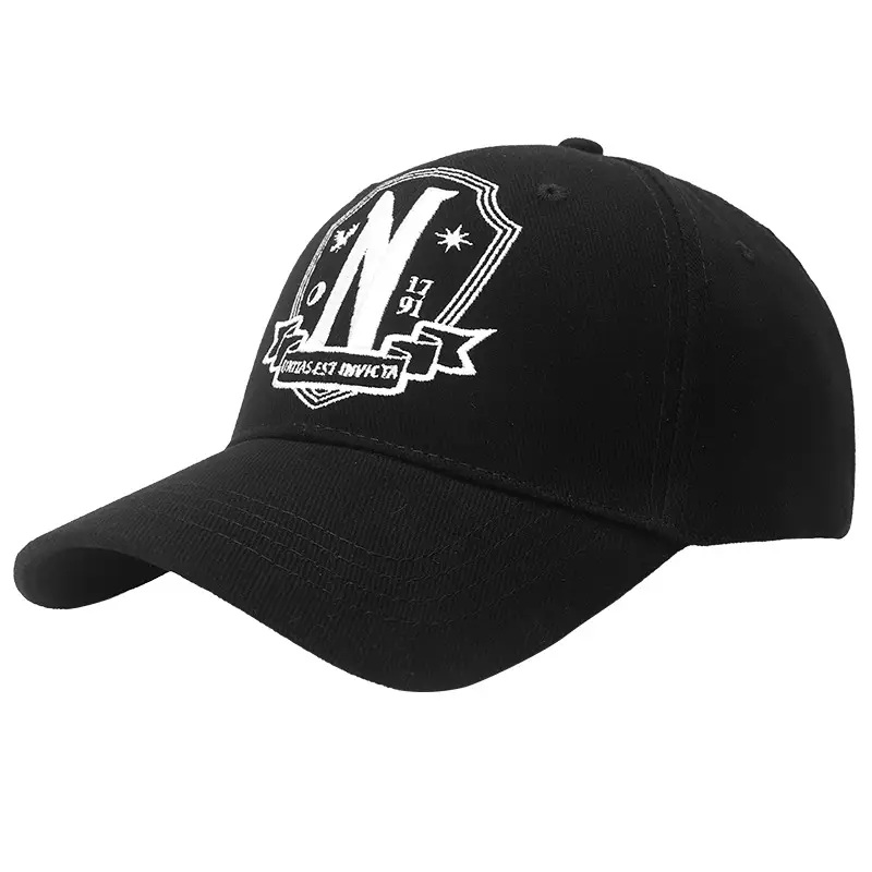 Black Embroidered Baseball Cap with Duckbill Design