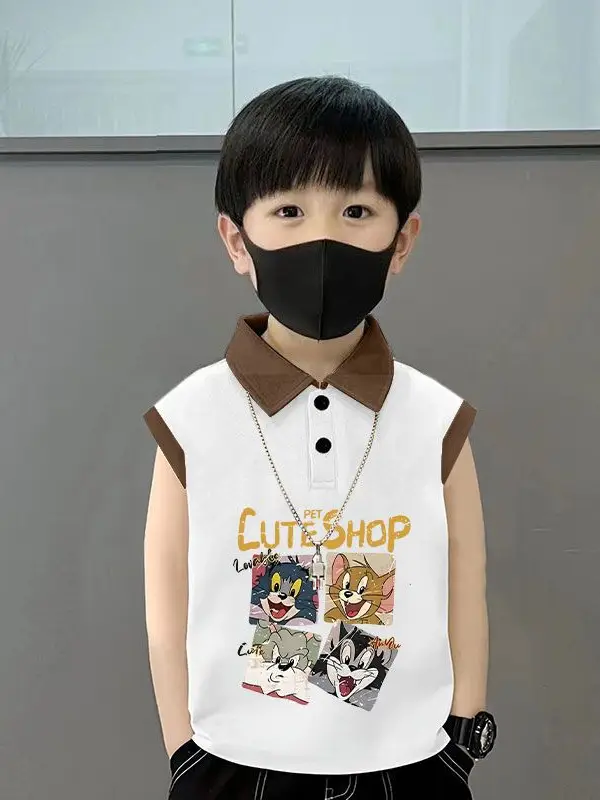 Kids Lapel Polo T-Shirt White Black 2025 Summer Medium Large - Image 26