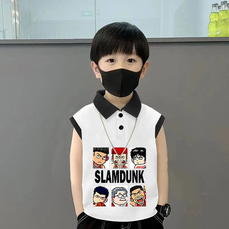 Kids Lapel Polo T-Shirt White Black 2025 Summer Medium Large
