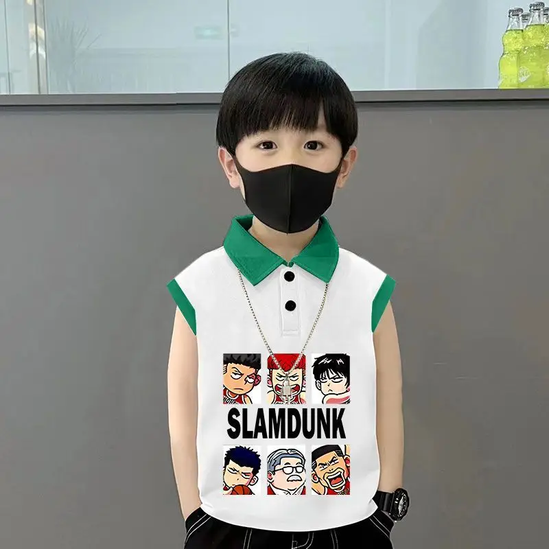 Kids Lapel Polo T-Shirt White Black 2025 Summer Medium Large - Image 2