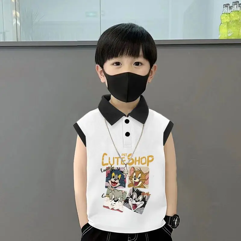 Kids Lapel Polo T-Shirt White Black 2025 Summer Medium Large - Image 5